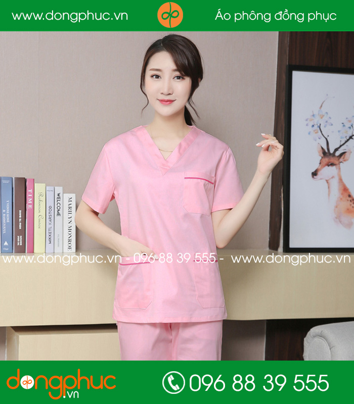 đồng phục spa màu hồng phấn